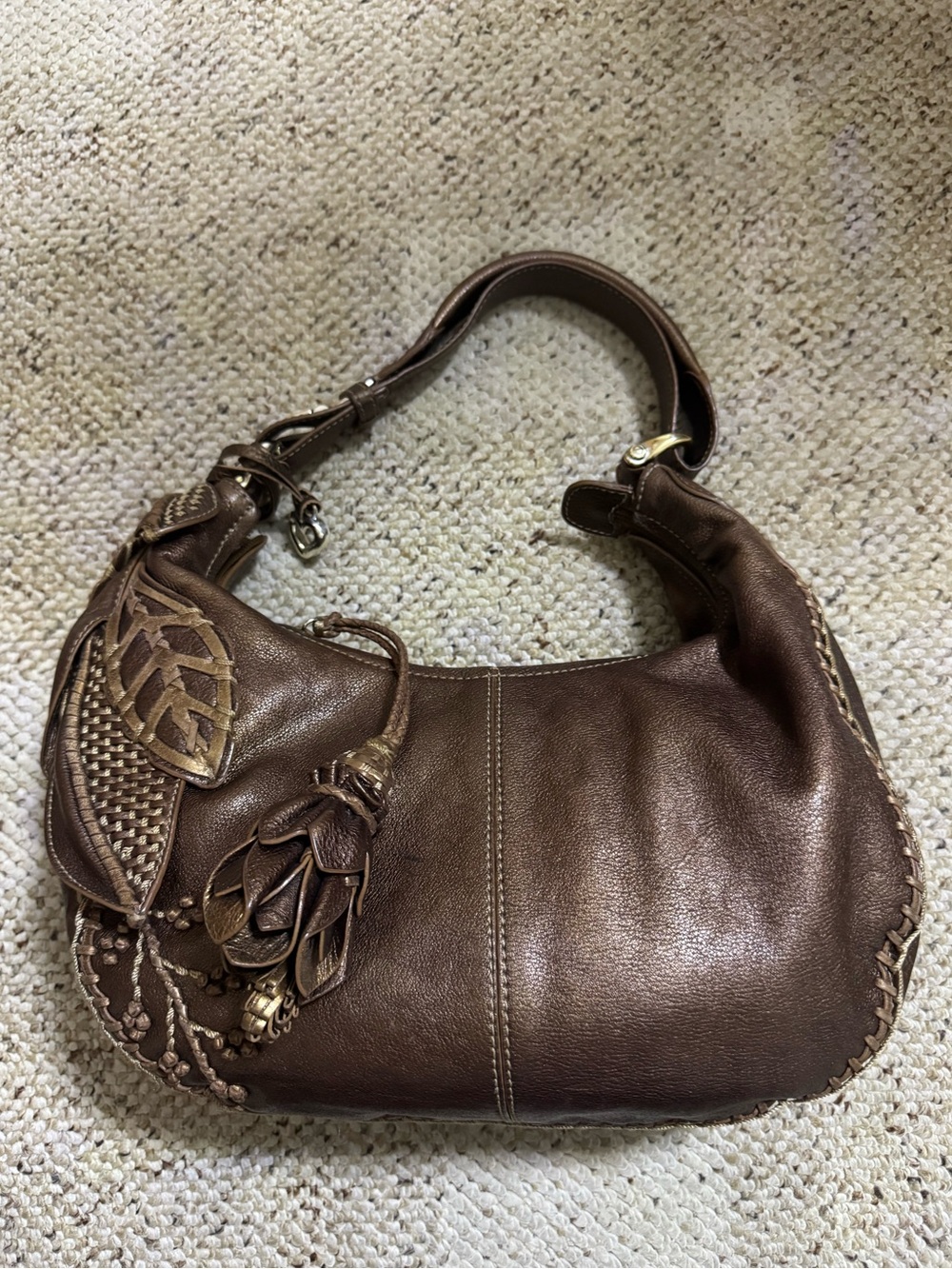 Vintage Brighton Masterpiece Drew Dancing Leaves Leather Appliqué Shoulder Bag